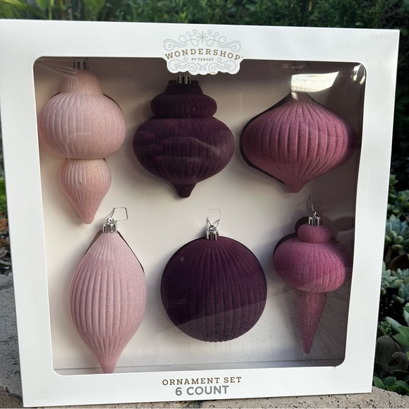 Target wondershop finial flocked ornament pink purple set of 6 pack - Picture 5 of 10